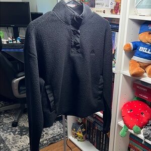 NWOT Black Fleece Cropped Adidas Pullover with Button Collar
